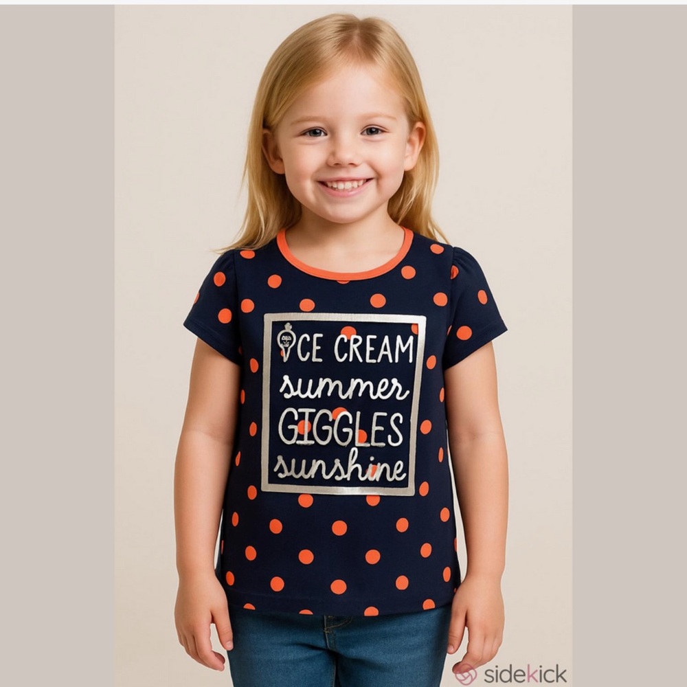 healthtex Navy Tee with Orange Polka Dots and Summer Graphic